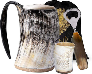 Tasse en corne naturelle faite à la main de qualité supérieure Design unique Style viking durable pour la bière au café - Product Image 5