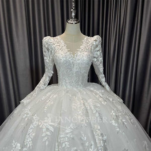 Robe de mariée en dentelle scintillante Jancember CM65, robe de mariée en tulle, col en V, robe de bal, vestido de novia, manches longues, cérémonie cathédrale - Product Image 4