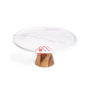 Tapa de mármol blanco con soporte de pastel de Base de madera para el hogar hotel boda Eventos Decoración uso soporte de exhibición de pastel de mármol - Product Image 1