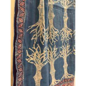 Handloomed Double Sided Quilted <b>Wool</b> and Silk Wrap Ajrakh Design Tree of Life/Sienna Geometric - Product Image 1