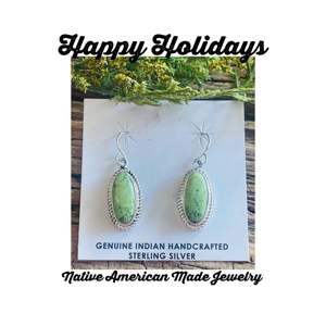 Navajo Gaspeite & Sterling <b>Silver</b> Drop <b>Earrings</b> Elegant <b>Dangle</b> Jewelry - Product Image 4
