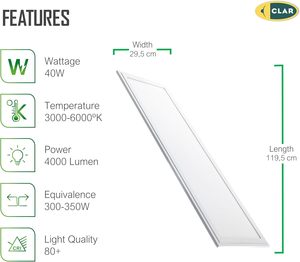 CLAR-120x30 <span class=keywords><strong>LED</strong></span> bảng điều chỉnh 40 Wát IP20 đánh giá đa-nhiệt độ màu (3000k-6000K) 3-năm bảo hành ánh sáng Trần cho chiếu sáng hiện đại - Product Image 2