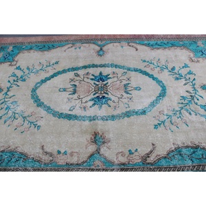 Alfombra Vintage de 6.3x10.4 pies, Alfombra Turca Grande, Alfombra Azul Sólida - Product Image 4