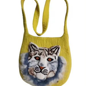 Bolso de mano de alta calidad para mujer, diseño de tigre hecho a mano, fieltro con forro de algodón, cierre de cremallera y dos asas para uso en la playa - Product Image 1