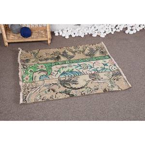 Tapis en Laine Vintage Classique 2.7 X 3.1ft Vert Beige Motif Floral Rectangulaire Aubusson Design pour Salon Couloir Latex - Product Image 2