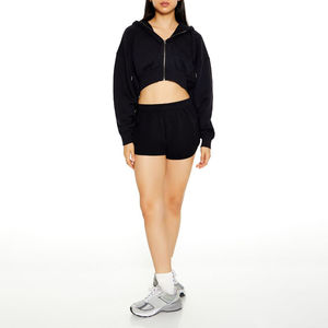 เสื้อมีฮู้ดโอเวอร์ไซส์แบบมีซิปสำหรับผู้หญิงชุดครอปแบบปักลายเสื้อครอปเทอร์รี่สำหรับฤดูหนาว - Product Image 5