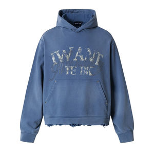 Haute qualité écologique 100% coton hommes pull à capuche sérigraphie lavage à l'acide détresse Vintage goutte épaule avant - Product Image 3