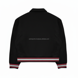 Veste universitaire en mélange de laine de qualité supérieure Tissu doux au toucher Noir avec écusson en chenille rouge Veste universitaire à broderie avec logo personnalisé pour hommes - Product Image 2