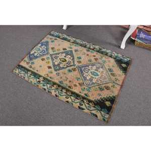 Alfombra pequeña vintage de 2.6x3.5 pies, alfombra de lana con lunares azul verdoso - Product Image 2