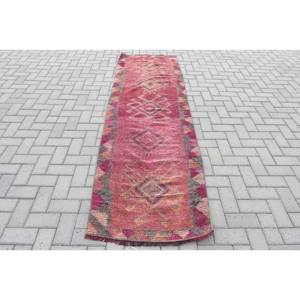 Stylish Vintage 24x89ft Turkish Kilim Jute Rug <b>Red</b> Beige Flat Weave with Patchwork Pattern <b>Latex</b> Backing for Hallway Large Space - Product Image 1