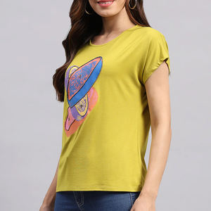 Diseño de fabricación Ropa de mujer Camiseta estampada de manga corta para mujer Camiseta de algodón con cuello redondo Camiseta estampada para mujer - Product Image 3