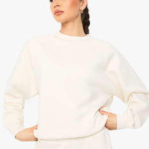 Ropa de calle de alta demanda Color crudo costura en blanco Sudadera de cuello redondo de gran tamaño para mujer sudadera de lana de algodón 100% Sostenible - Product Image 1
