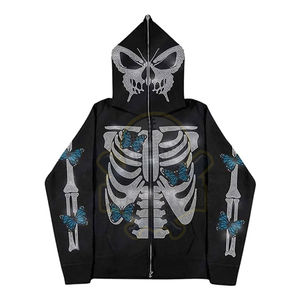 Fabricante personalizado Streetwear Vintage Boxy Fit Sun Faded Acid Washed Cotton Heavy Weight Cropped Men's Rhinestone Hoodies - Product Image 1