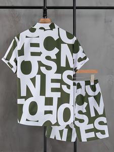 Ensemble chemise et short à imprimé graphique vert décontracté pour hommes pour la plage d'été Tendance Streetwear Tenue assortie pour hommes - Product Image 2