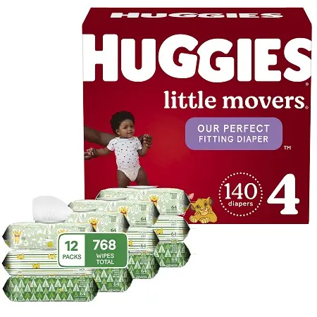 Ensemble de couches pour bébé HUGGIES: Huggies Little Movers Taille 4, 140ct & Natural Care Sensitive Baby Diaper, non parfumé