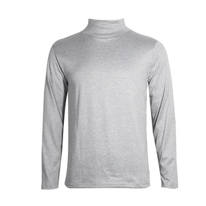 T-shirt à col roulé à manches longues pour homme, automne-hiver, 100% coton, uni noir et blanc, haute élasticité, respirant, toile décontractée - Product Image 3