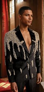 Traje formal de fiesta de boda Vintage hecho a medida para hombre, traje ajustado con bordado dorado para hombre, chaqueta - Product Image 4