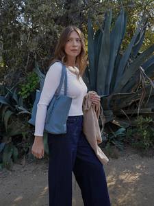 Sac à main en cuir véritable bleu clair pour femme, grand sac à bandoulière, sac à main zippé, sac décontracté pour le travail, sac de shopping tendance, cadeau - Product Image 4