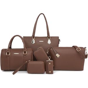 Conjunto de Bolsos de Mujer de Cuero Vacuno Genuino Estilo Diseñador: Bolso Tote, Bolso de Hombro, Bolso Bandolera, Cartera, Estuche de Maquillaje, Llavero - Product Image 5