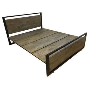 Cama con Estructura de Hierro de Diseño Industrial SFGN007, Ferro Madera y Caucho con Acabado Marrón - Product Image 1