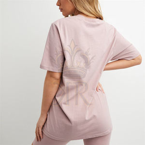 Camiseta de cuello grueso para mujer, camiseta de gran tamaño, Camiseta con estampado de pantalla para mujer, Camiseta de algodón con logotipo de impresión personalizada, camiseta sólida - Product Image 4