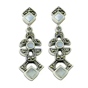 Boucles d'oreilles en argent 925 avec marcassite et nacre, bijoux exquis pour femmes - Product Image 3
