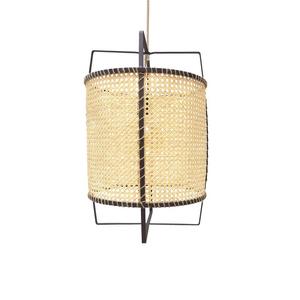 Pantalla de tela de ratán de mediados de siglo de granja antigua moderna con diseño de patrón redondo de marco de metal negro - Product Image 4