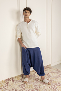 Pantalones Harem holgados ecológicos de talla libre para hombre, clásicos, bohemios, Aladdin, inspirados en Yoga, lona de algodón, lavado oscuro, tejido informal - Product Image 4