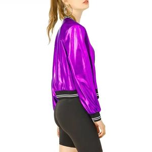 Blousons bombardiers à fermeture éclair de couleur pourpre royale de haute qualité les plus vendus sur mesure pour filles - Product Image 3