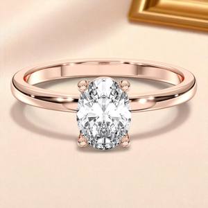 Bague de fiançailles solitaire en or massif pour femme, taille ovale, 1.00 carats, E-F/VVS-VS, Moissanite - Product Image 2