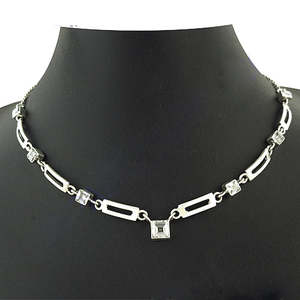 Collar Gargantilla Geométrico de Plata 925 Art Palace con Circonitas Corte Baguette, Cadena de Eslabones Minimalista y Moderna para Uso Diario de Mujer - Product Image 3