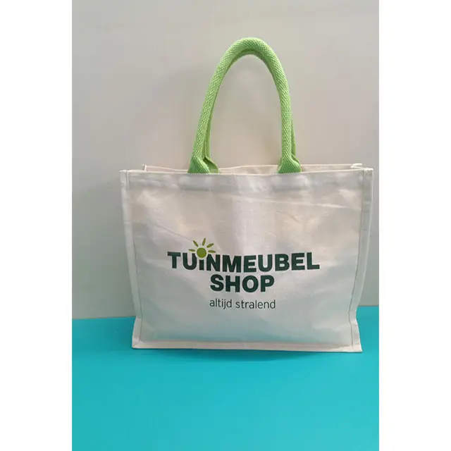 حقيبة تسوق قابلة لإعادة الاستخدام بشعار وألوان مخصصة للسفر بالخارج قابلة للطي مصنوعة من القطن الكتاني