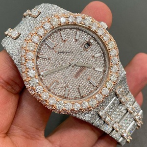 Montre automatique de luxe en moissanite sertie de diamants, bicolore or rose et argent, style hip-hop - Product Image 1