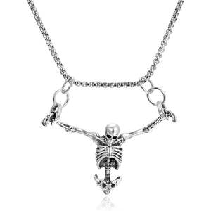 Collar con Colgante de Esqueleto Gótico para Hombre, Cadena de Aleación Plateada, Estilo Punk Biker, Joyería para Uso Diario y Fiestas - Product Image 1