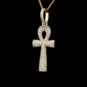 Pendentif Ankh en or jaune 10 carats serti de moissanite brillante ronde taille brillant, style hip-hop - Product Image 4
