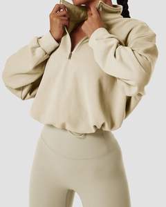 Sweats à capuche courts à col roulé avec fermeture éclair pour femme haut court surdimensionné à épaules tombantes sweats à capuche coupe skinny pour femme - Product Image 4