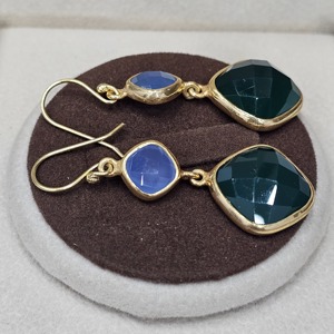 925ต่างหูห้อยชุบทองธรรมชาติทำด้วยมือสีเงินแท้สไตล์คลาสสิกเบาะตัดหินโมราพลอยสีเขียวนิล - Product Image 6