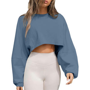 Sudadera de rizo de gran tamaño de Estilo Vintage para mujer con cuello redondo, venta al por mayor, Sudadera con capucha recortada, Tops para sudaderas cortas de invierno - Product Image 1