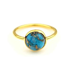 Bague éternelle en argent vermeil plaqué or 925, avec turquoise cuivre bleu Mohave, magnifique cabochon de 10 mm, serti à la main, pour les occasions spéciales - Product Image 1