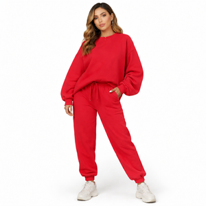 Conjunto Deportivo Informal para Mujer, Talla Grande, Sudadera con Hombros Caídos y Pantalones Deportivos, Atuendo Cómodo para Estar en Casa, Ropa Deportiva de Primavera 2026 - Product Image 1