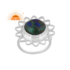 Meilleure vente bague en argent sterling fin naturel Mojave cuivre azurite malachite pierre précieuse conception florale fabrication de bijoux personnalisés - Product Image 1
