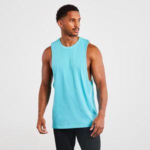 Débardeur de sport pour homme 100 % coton, anti-transpiration, à manches tombantes, pour la course active, avec logo frontal - Product Image 1