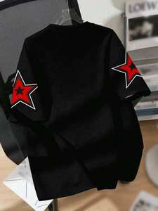 T-shirts pour hommes Black Chicago 88 Star Sleeve, streetwear, surdimensionnés, style hip-hop, avec logo brodé 3D personnalisé - Product Image 2