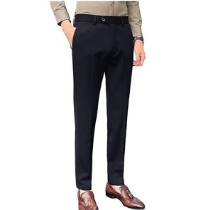 Pantalon de tenue décontractée pour hommes, fourniture directe d'usine, vêtements d'extérieur décontractés de bureau en coton coupe ajustée, pantalon de robe uni élégant - Product Image 4