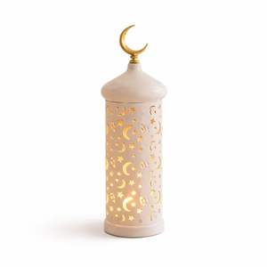 Elegante Lámpara de Ramadán de Metal Blanco con Diseño de Luna Creciente, Luz LED Suave para Decoración Festiva de Mesa del Hogar - Product Image 3
