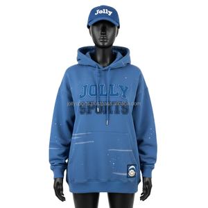 Sudadera con capucha de gran tamaño para mujer, tela polar GSM, suave al tacto, Color azul, logotipo bordado personalizado, ropa de calle, suéter, sudaderas básicas para mujer - Product Image 6