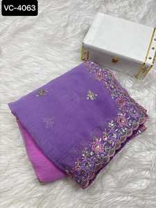 Nuevas mujeres atractivas usan colecciones de Sari de lujo con hermosos bordados y Sari de trabajo de secuencia con piezas de blusa para mujeres - Product Image 2