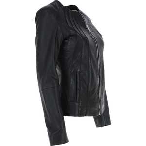 Chaquetas de cuero personalizadas de tendencia superior para mujer, diseño de cuello vuelto sólido, mangas completas, forro de satén transpirable - Product Image 2