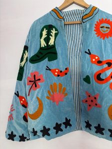 Handmade Suzani Embroidered Cotton <b>Jacket</b> <b>Kantha</b> Stitch Bohemian CoatEmbroidered Velvet <b>Jacket</b> - Product Image 5