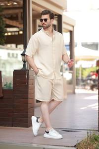 Ensemble court 2 pièces pour homme, 85% coton, 15% polyester, tissé, décontracté, respirant, imprimé, pour l'hiver - Product Image 4